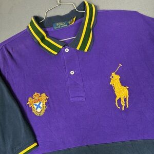 Polo Ralph Lauren Gold Big Pony Crest Purple Black Polo Shirt Size 4XB